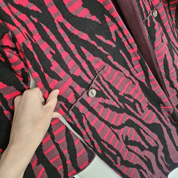MING WANG Red Auburn Open Front Jacket in Animal Pattern Cozy Knit NWT Size S - Picture 12 of 14
